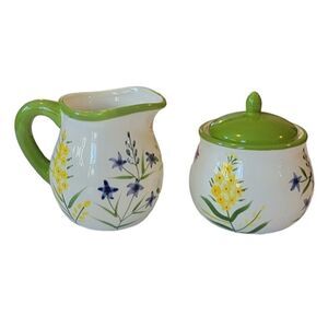 Bella Casa By Ganz Green Floral Patterned Creamer & Sugar Bowl Set